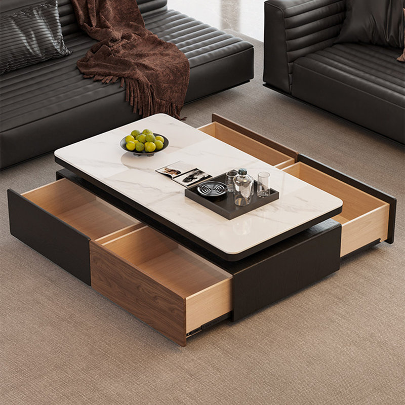 Table basse moderne avec rangement en pierre micro-cristalline, H 15,2 po x l 47,2 po x P 23,6 po