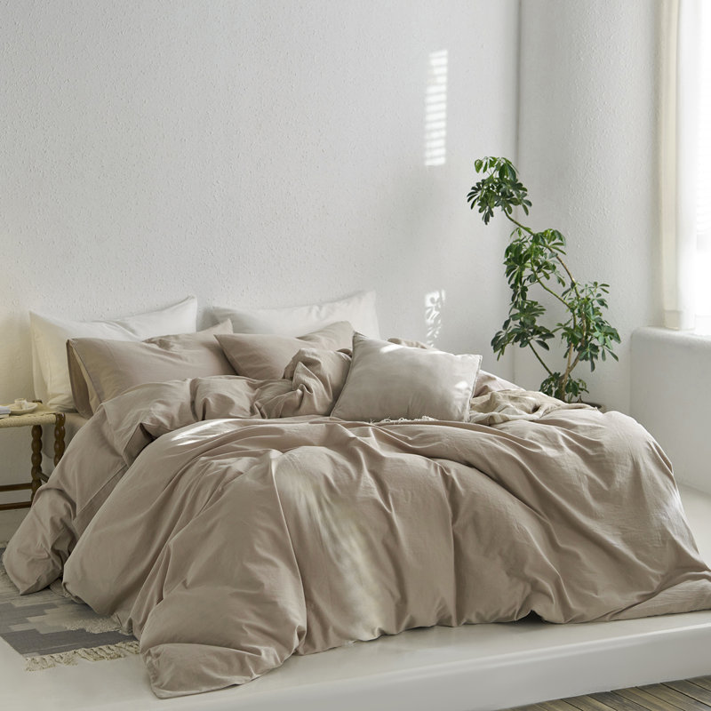 MooMee Duvet Cover Set with Zipper Closure & 8 Interior Ties 100% Washed Cotton Twill Soft Linen Like Textured