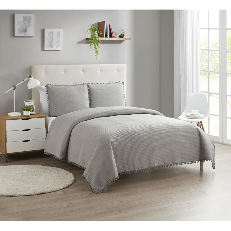 Ensemble de courtepointe en microfibre , Courtepointe pour lit grand et 1 taie d'oreiller g, Gris clair