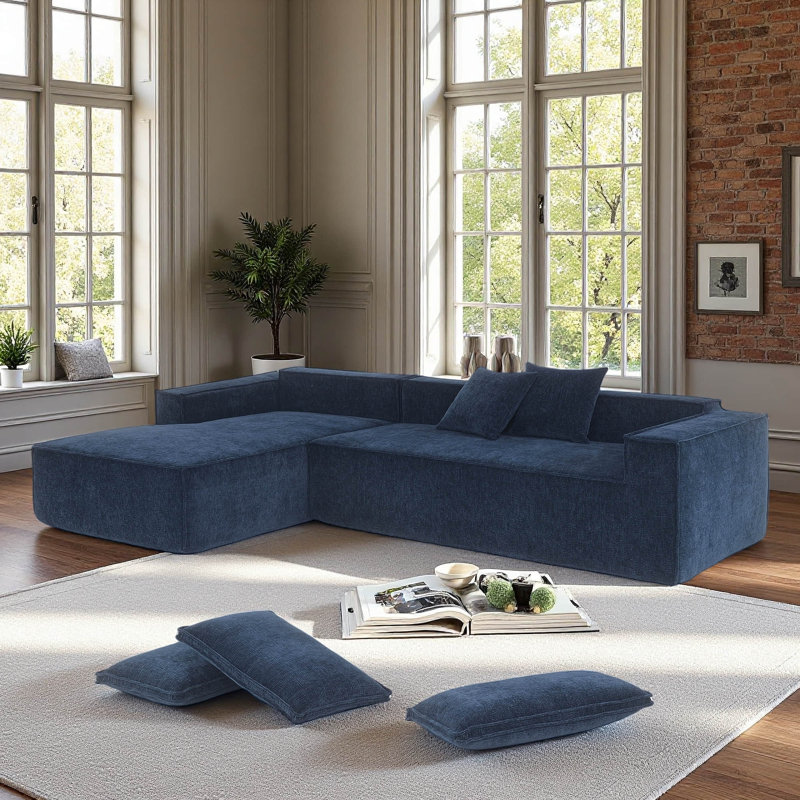 Canapé modulaire de style minimaliste de 111,5 x 72 po, ensemble de canapé en chenille infroissable, canapé compressé en forme de L pour le salon, combinaison de 2 panneaux sans assemblage, aucun assemblage requis