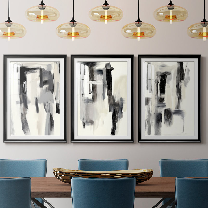ABSTRACT Series DCC-III - Impression encadrée sur mesure de qualité supérieure - 3 pièces, H 39 po x l 81 po, Black