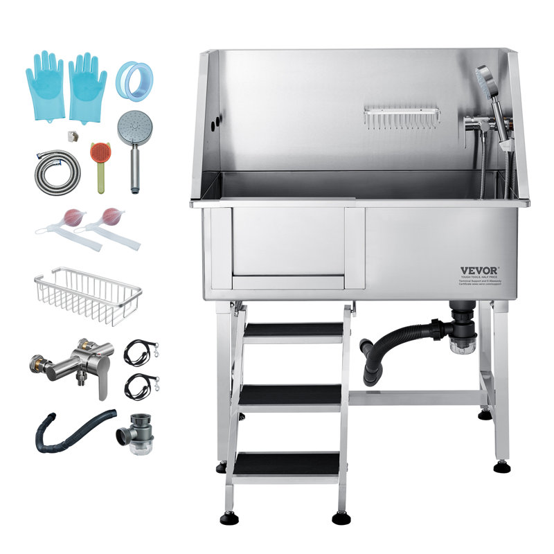 48.03'' Stainless Steel Dog Grooming Tub, 48.03" H x 38" W x 24.49" D