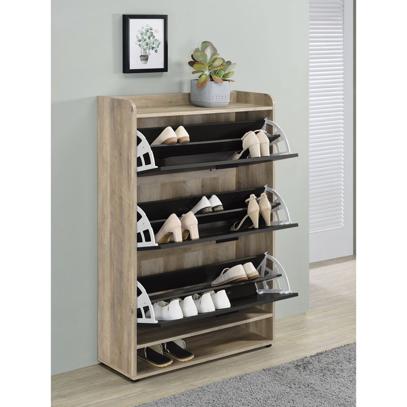 Armoire à chaussures en bois d'ingénierie à 3 niveaux Kyla, Gris