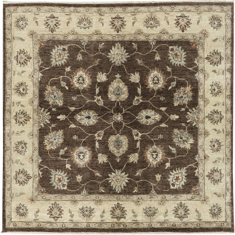 Tapis carré brun et doré de haute qualité noué à la main