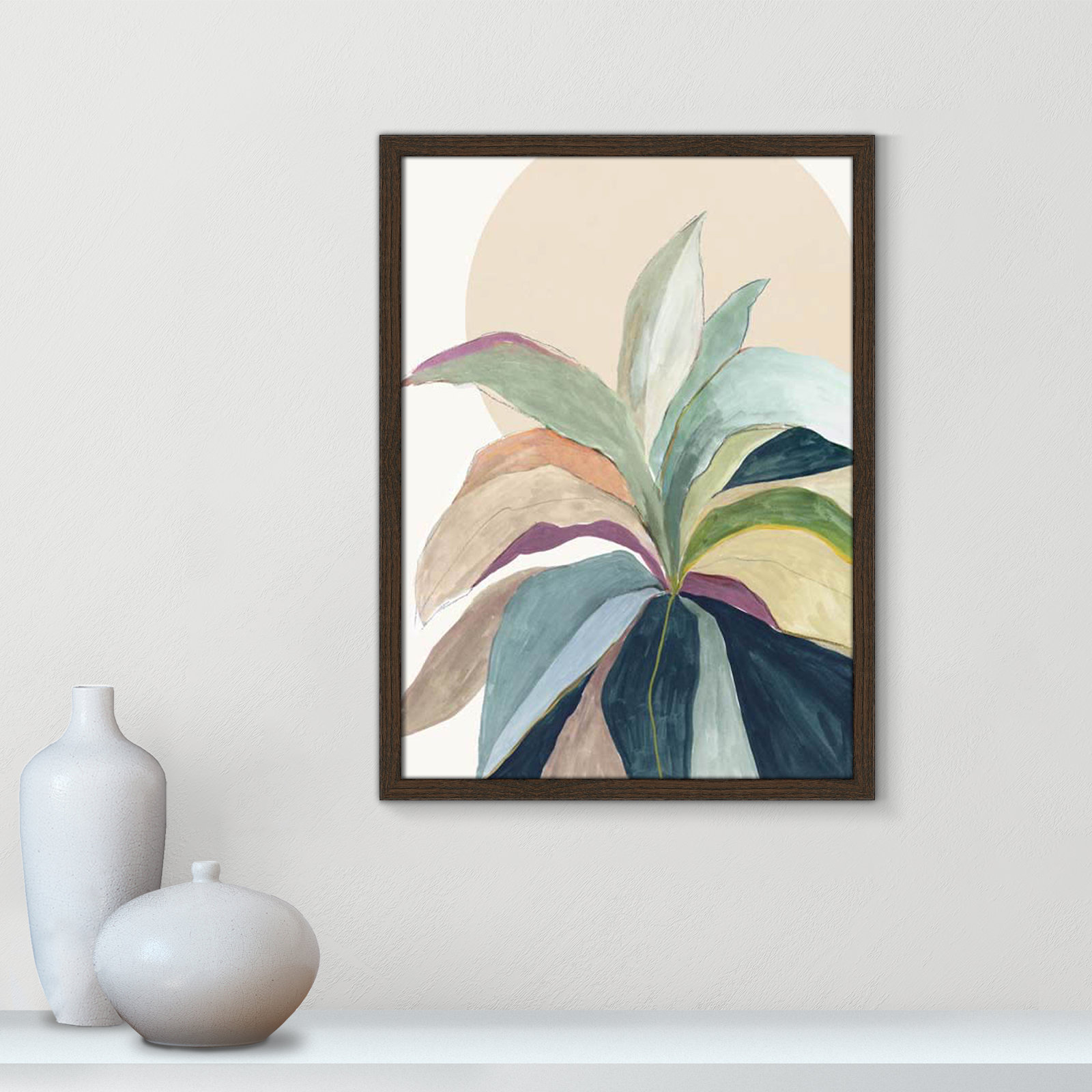 Sunny Bright Leaves II Print by Asia Jensen, 23" H x 17" W x 0.75" D, Walnut Slim Unmatted Picture Framed