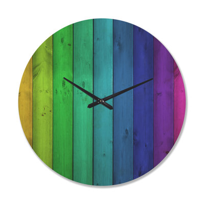 Arc-en-ciel sur bois - Horloge murale moderne en bois