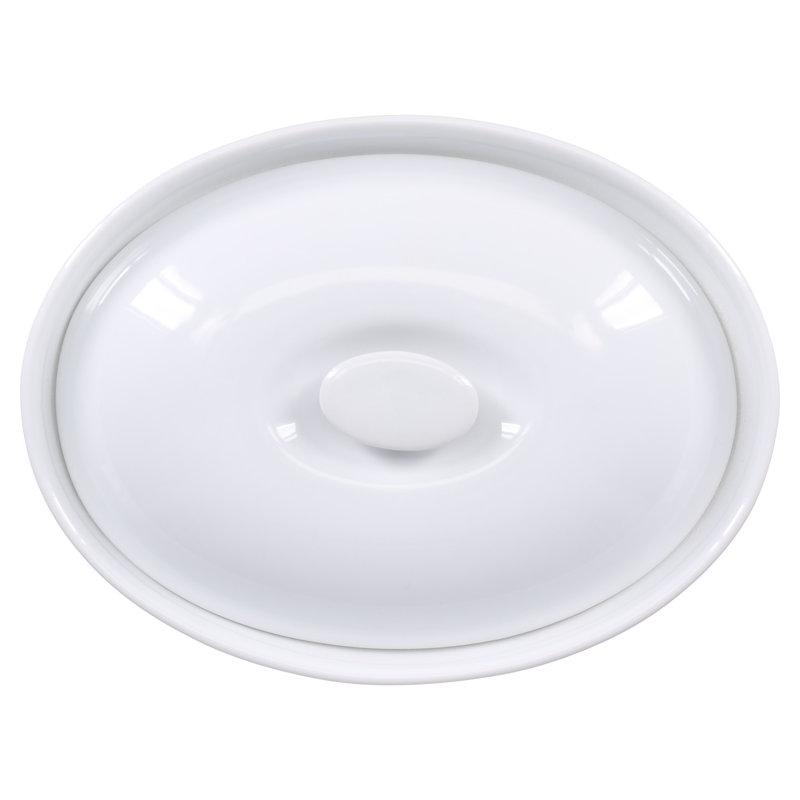 White Glazed Porcelain Oval Casserole Dish with Lid, 1.5 Quarts
