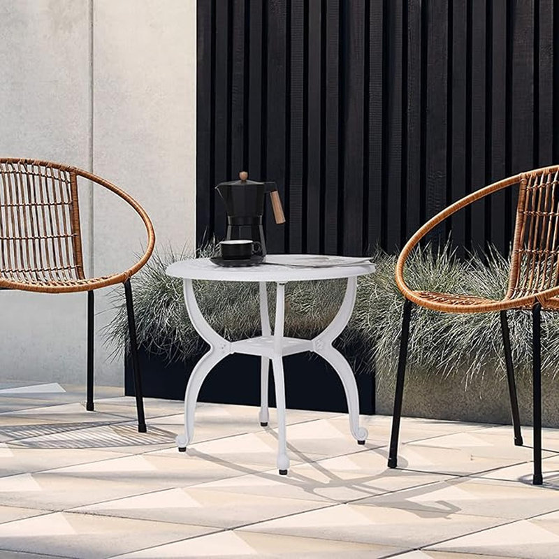 Table d'appoint d'extérieur en fonte d'aluminium, table de bout d'extérieur antirouille, table bistro de patio pour l'intérieur, jardin, porche, balcon (ronde)