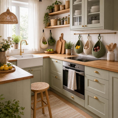 Ensemble de 3 paniers muraux suspendus pour la cuisine Boho Decor