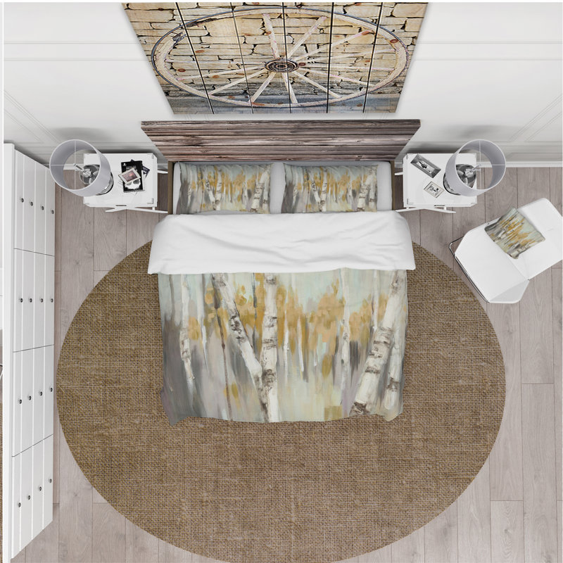 Ensemble de housse de couette en argent et jaune Birch Forest - Microfibre polyester