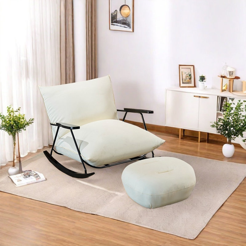 Chaise confortable avec accoudoirs en bois, Blanc cassé / blanc