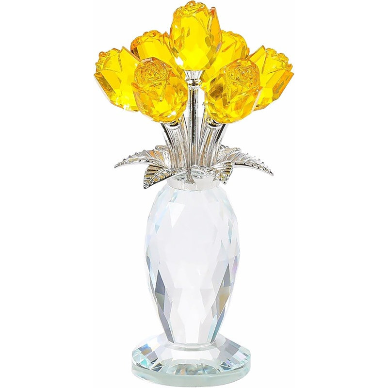 Bouquet de roses en cristal fait à la main avec vase décoratif, décoration florale de table pour la décoration intérieure