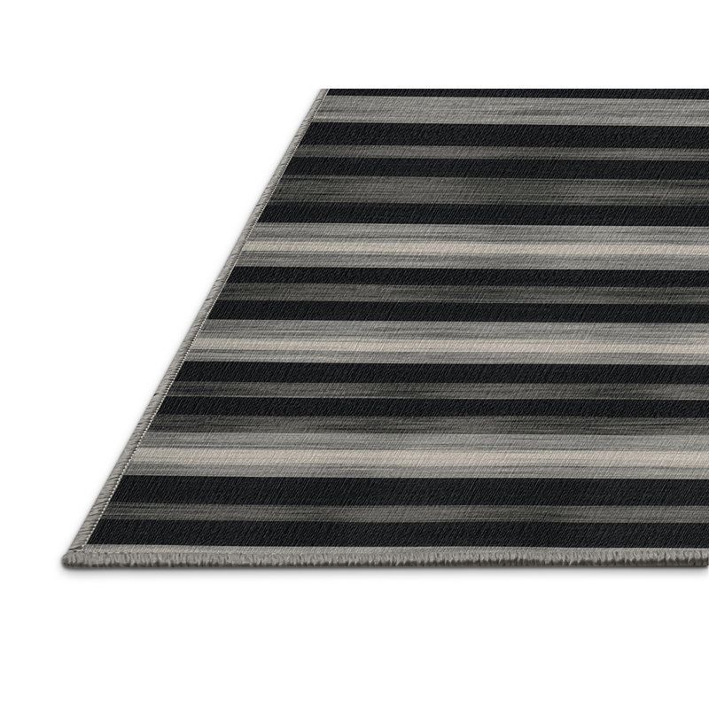 Washable Graphite Light Gray Striped Area Rug, Rectangle 2' x 3'