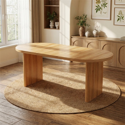 55.12"–70.87" Extendable Dining Table with Removable Extension Leaves, Wooden Dining Table, Mid-Century Modern Style, Natural Wood