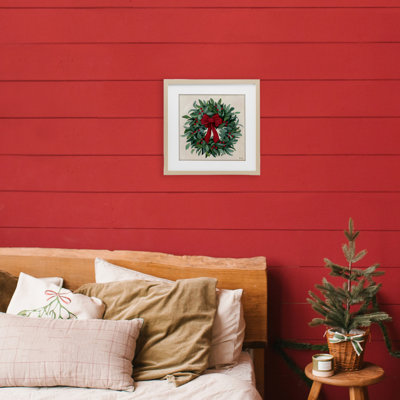 Ribbon Holly Wreath, reproduction encadrée sous verre, design par Kate Sherrill
