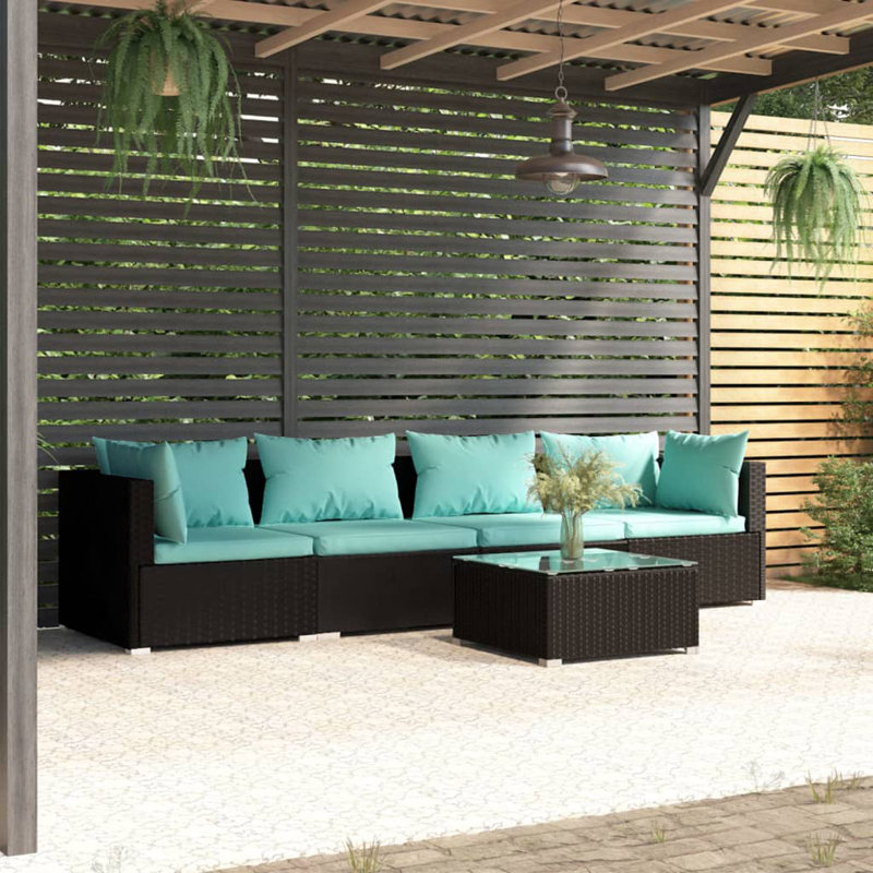5 Piece Sofa Seating Group, Black/Blue