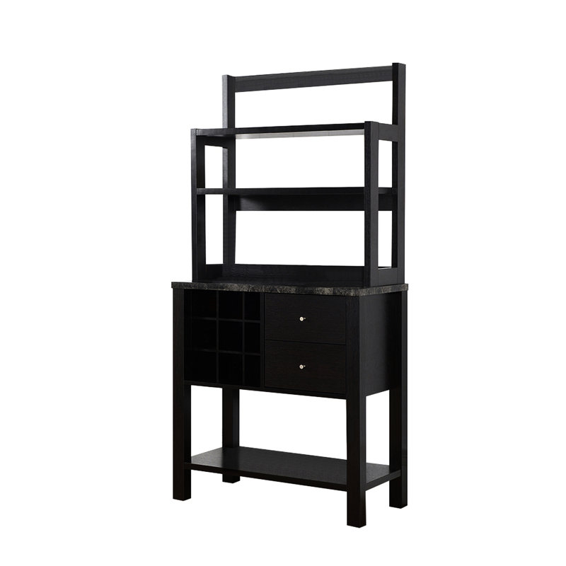 Armoire de boulanger en marbre / bois rouge avec trois tablettes, un compartiment à vin et deux tiroirs - avec 3 tablettes, beauté