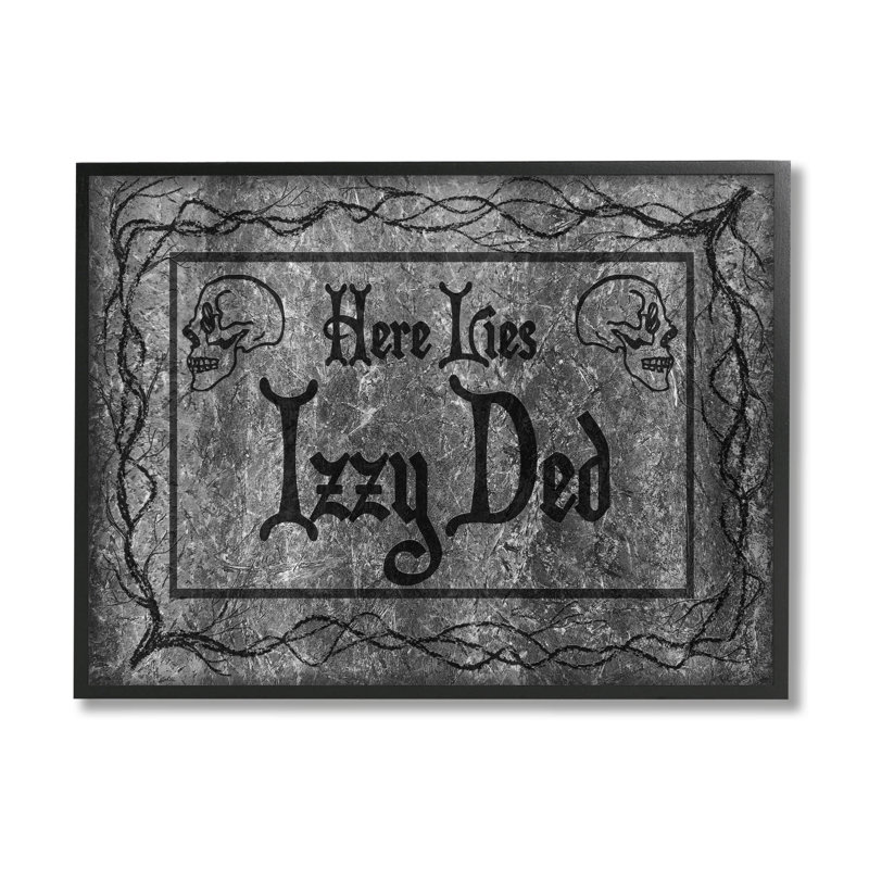 " Here Lies Izzy Ded Gravestone " by Lil' Rue, 11" H x 14" W x 1.5" D, Midnight Black Framed Giclee