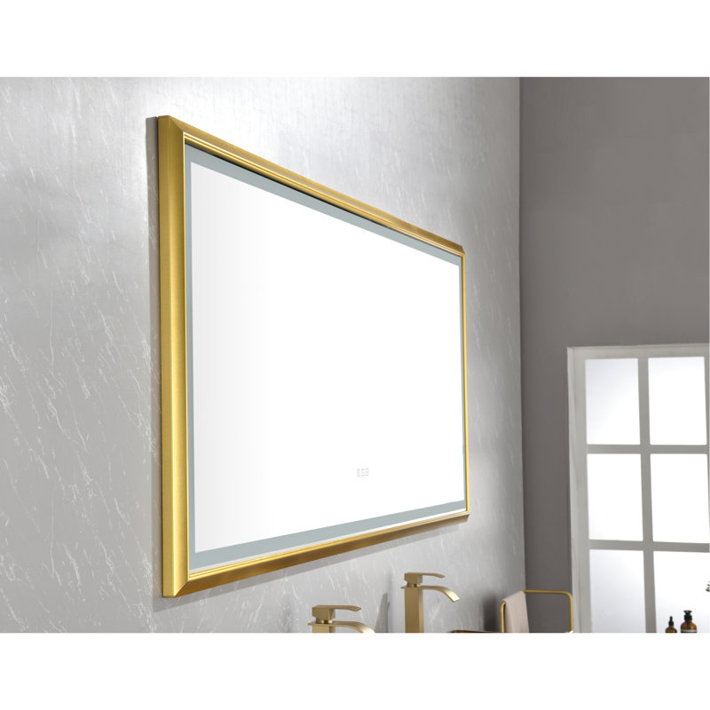 Large Bathroom Led Mirror - 96in. W X 48in. H, Fog, Gold, Aluminium, High Lumen Dimmable Wall Mounted Dimming, 47.5" x 95.87"