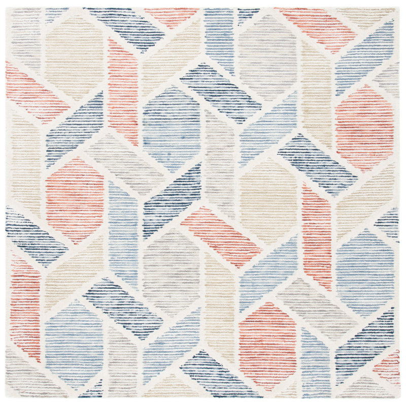 Tapis bleu / rouille en laine / coton touffeté à la main Milesburg, Carré 6 pi
