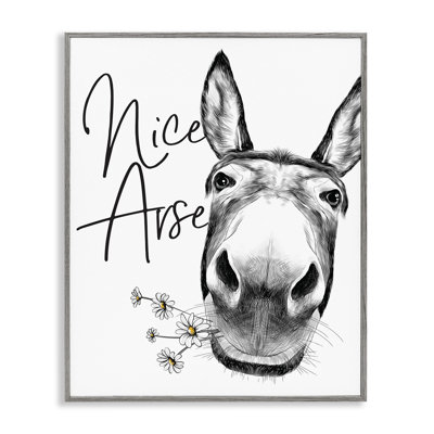 Donkey Portrait Nice Arse Animal Pun Daisey Florals by Lettered and Lined - Graphic Art