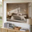 Toile une chambre à coucher contemporaine sereine avec un grand art mural orné d'un lit moelleux avec une literie aux tons neutres doux et un tableau d'art mural en toile-1421560169