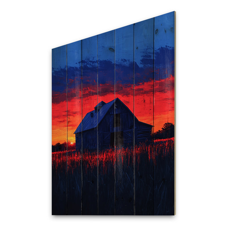 Barnyard In Winter Countryside Landscape III - Art mural en bois de grange - sur bois de pin naturel