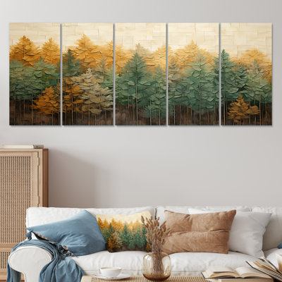 Ensemble d'art mural 5 pièces Green Beige Wild Forest Essence II - Tachisme