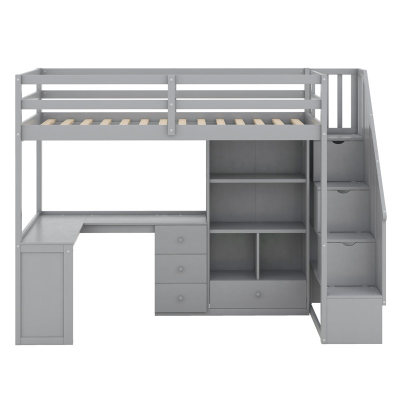 Philippa Kids Twin Loft Bed with Drawers, Gray