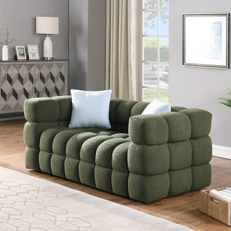 Canapé luxueux moelleux 2 places Boucle Upholstery, Vert olive