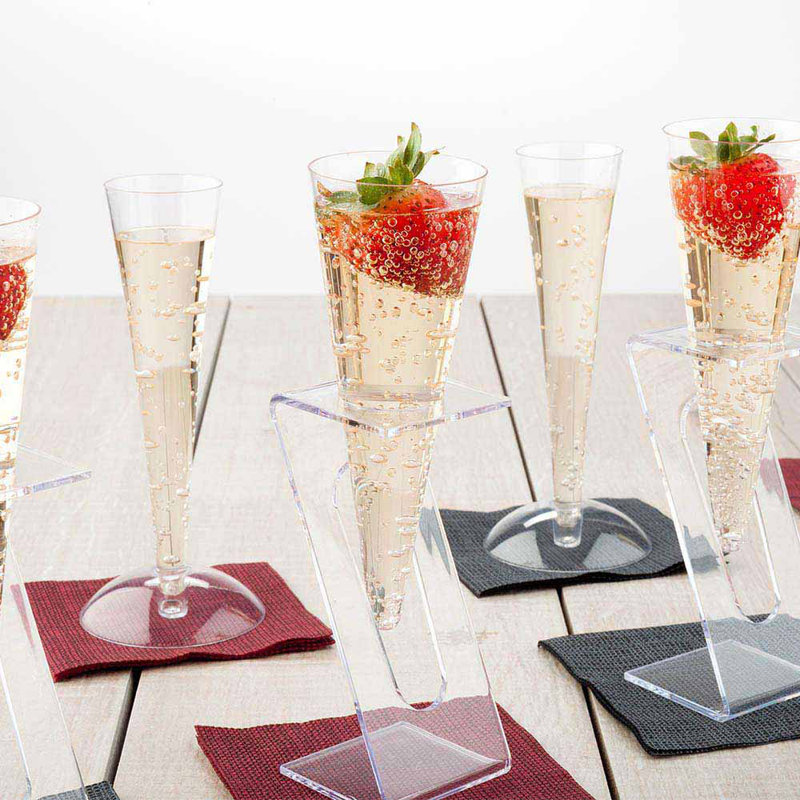 Articles de restaurant - Supports pour flûtes à champagne de 2,5 et 4 onces, 5 supports jetables pour verres de fête - Flûtes vendues séparément, supports en plastique robustes et transparents pour verres jetables Mimosa,