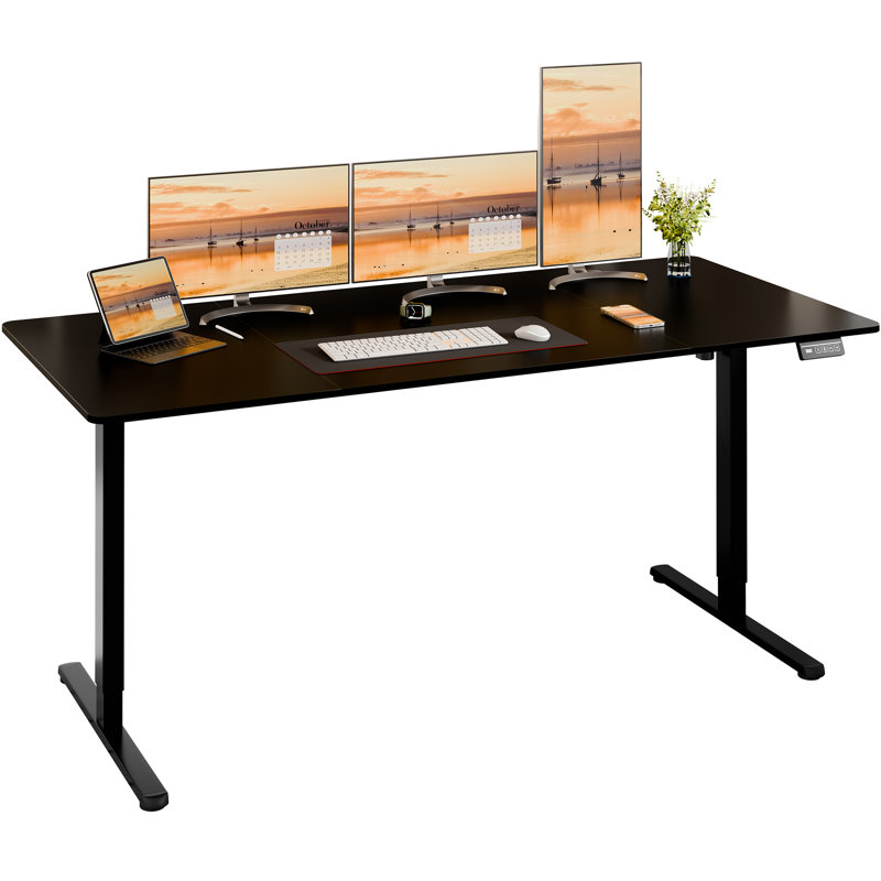 Bureau debout électrique à hauteur ajustable, Noir / Noir, H 46,5 po x l 70,9 po x P 31,5 po