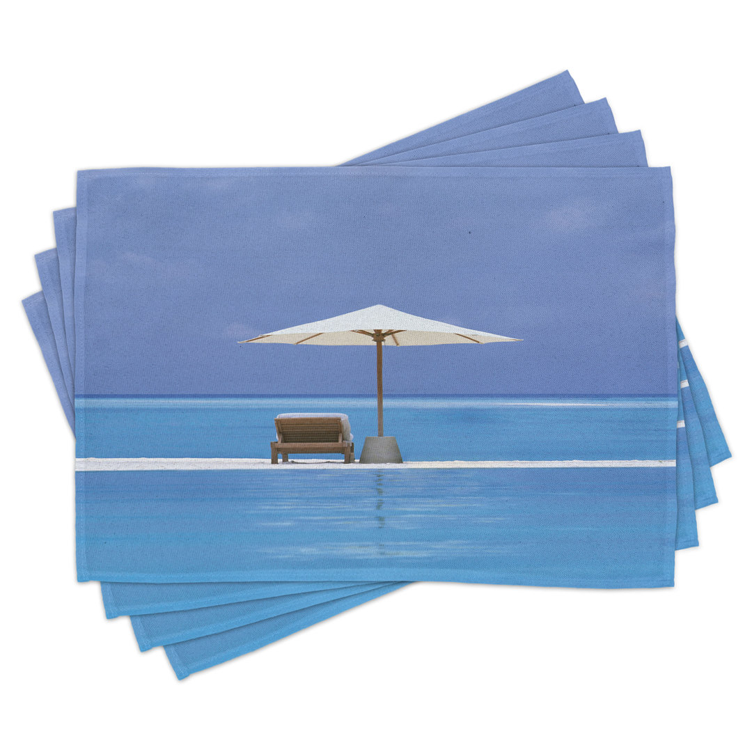 Platzdeckchen 4er Set, Meereslandschaft Strand, Blau und Beige