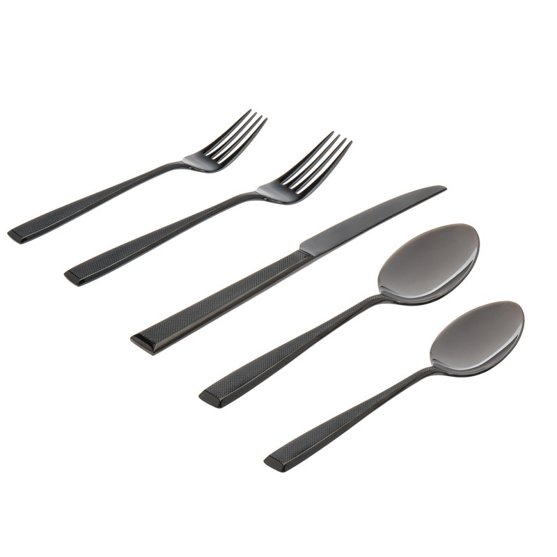 Ensemble de couverts 20 pièces en acier inoxydable Hudson 18/10, service pour 4, Noir