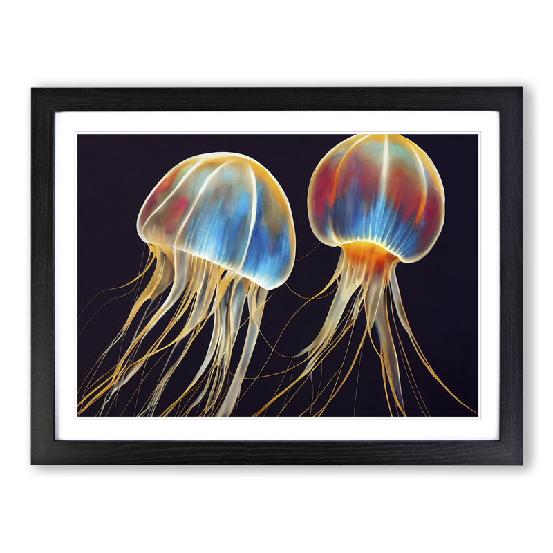 Jellyfish Painted - Single Picture Frame Print, Black Framed, 46cm H x 64cm W x 2cm D