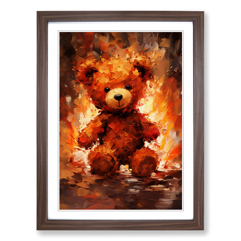 Teddy Bear Action Painting - Single Picture Frame Print on Wood, Walnut, 64cm H x 46cm W x 2cm D
