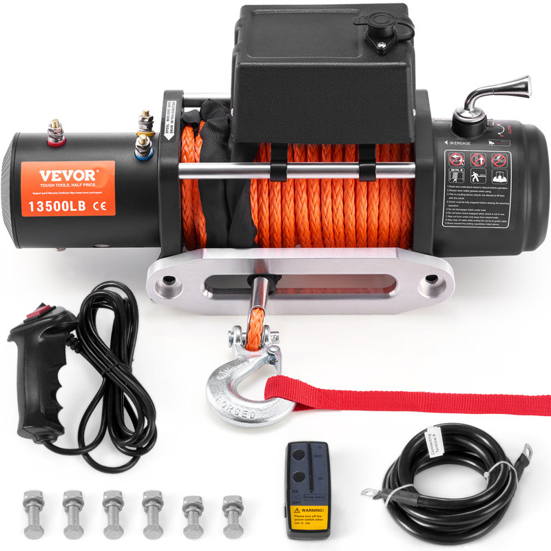 Electric Winch Truck 13,500 lb Synthetic Rope Waterproof Remote
