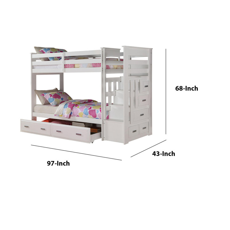 Agatie Kids Twin Over Twin Bunk Bed with Drawers, White