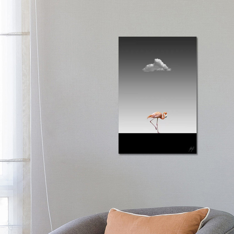 Impression d’art graphique Flamingo Catwalk II par Kathrin Federer, Pas de tapis, H 26 po x l 18 po x 1,5 po, Toile tendue