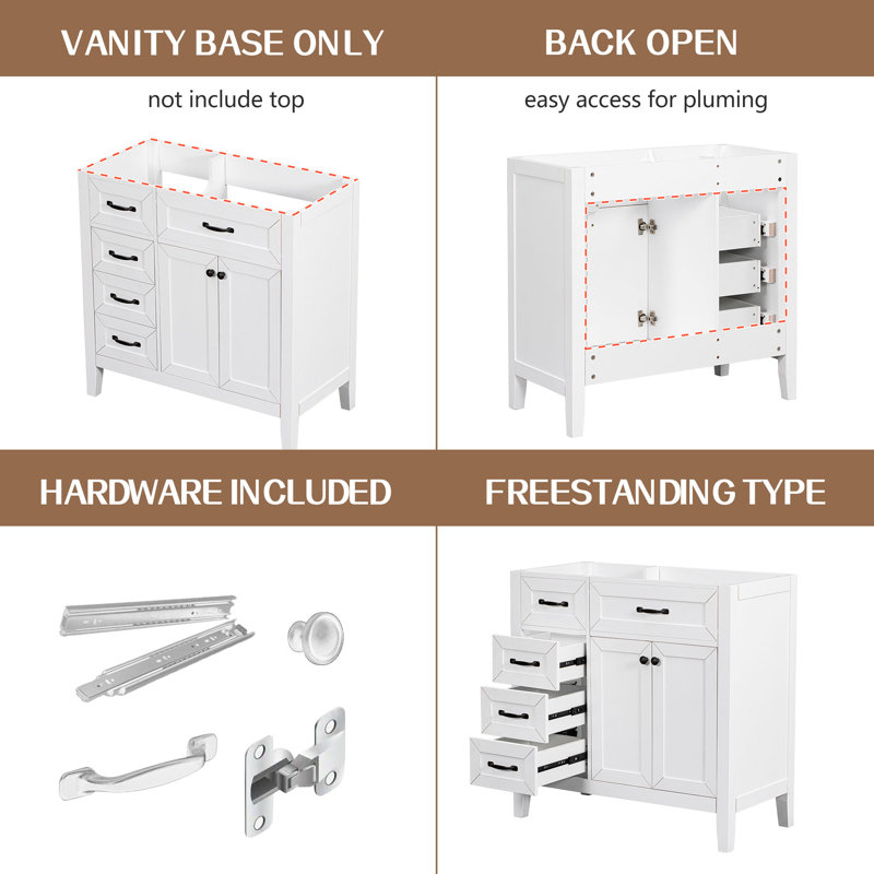 36" Bathroom Vanity Cabinet Base Only, White
