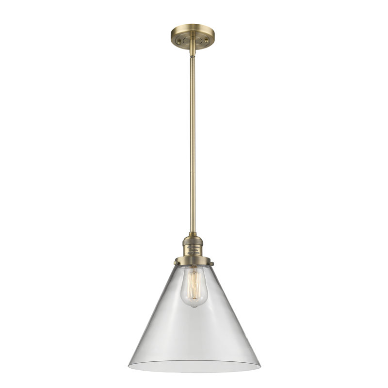 Luminaire suspendu conique à 1 lumière Anner, Laiton brossé, Transparent