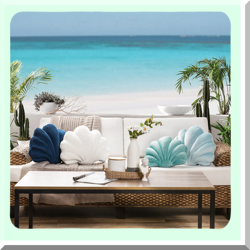 Shell 3D Accent Pillow - Soft Insert Included - Couch Bed Living Room Cushion - Light Blue