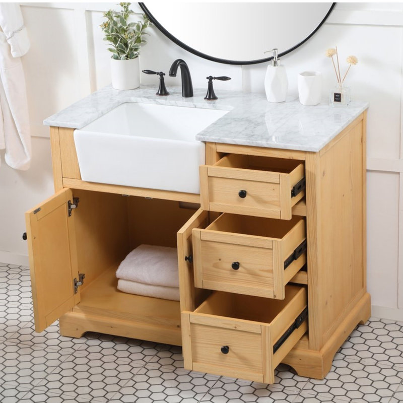 Pardue 42'' Single Bathroom Vanity with Marble Top, Natural Wood