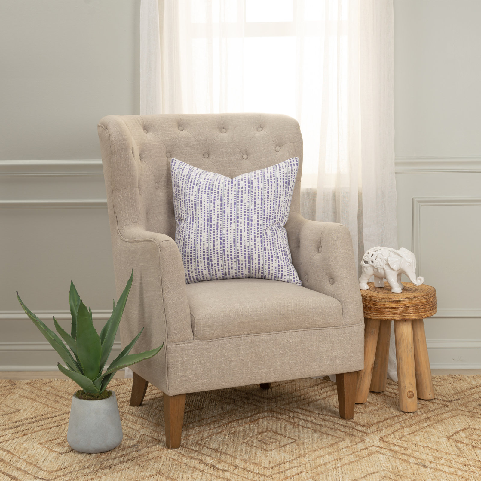 Fleurine 20" x 20" Embroidered Throw Pillow, Ivory/Violet