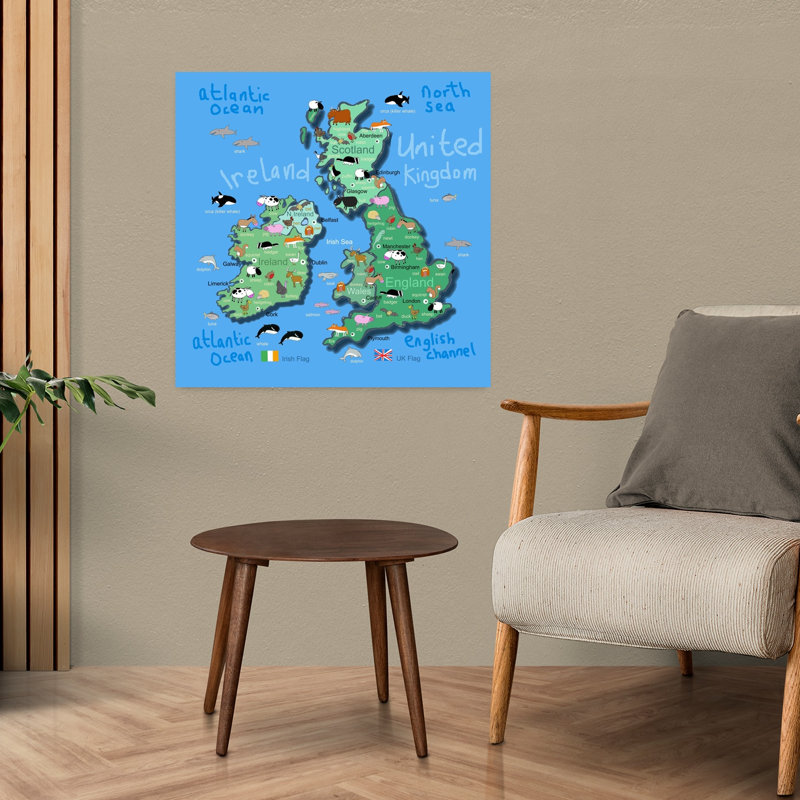 British Isles Animal Map Abstract Contemporary Landscape Nature Wall Art Print 1 Piece Wrapped Canvas Wall Art
