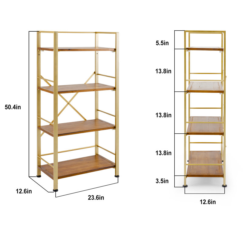 Bibliothèque étagère Iron, Or, (4 tablettes) H 50,4 po x l 23,6 po x P 12,6 po