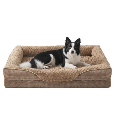 Memory Foam Orthopedic Dog Bed With Bolstered Sides, Washable Cover, Waterproof Liner & Non-Slip Bottom