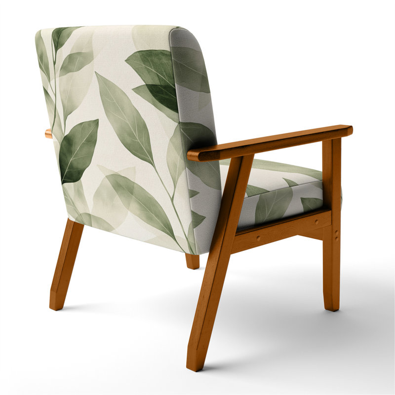 Leaves Accent Chair - Soft Sage Leaves II Side Chair, Brown Square Arms