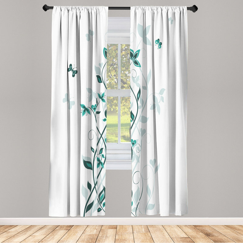 Microfiber Floral Semi-Sheer Rod Pocket Curtain Panels, 28" W x 63" L, Green/Dark Green/White