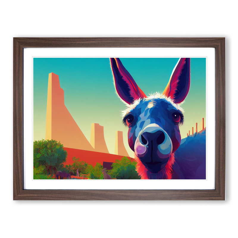 Portrait Of A Donkey - Single Picture Frame Print, 46cm H x 64cm W x 2cm D, Walnut